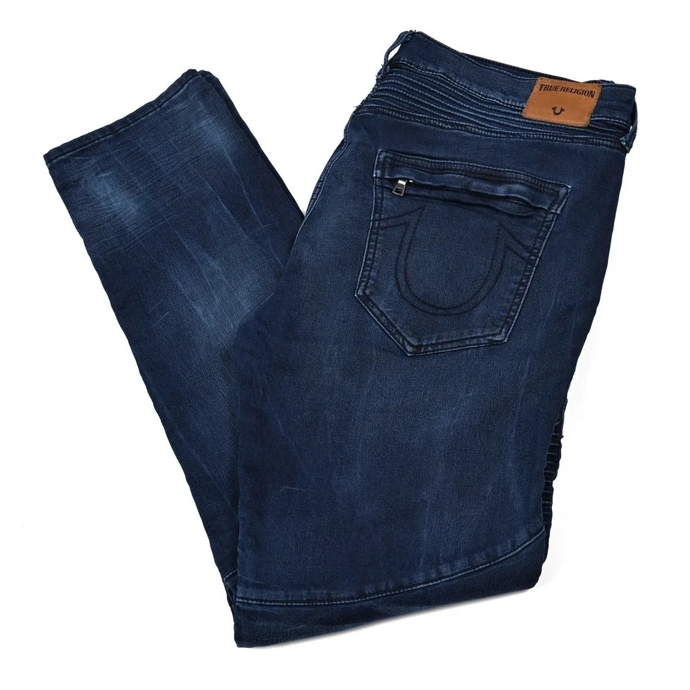 True Religion Men's Rocco Relaxed Skinny Jeans Size 38 Moto Ribbed Biker Hip Hop